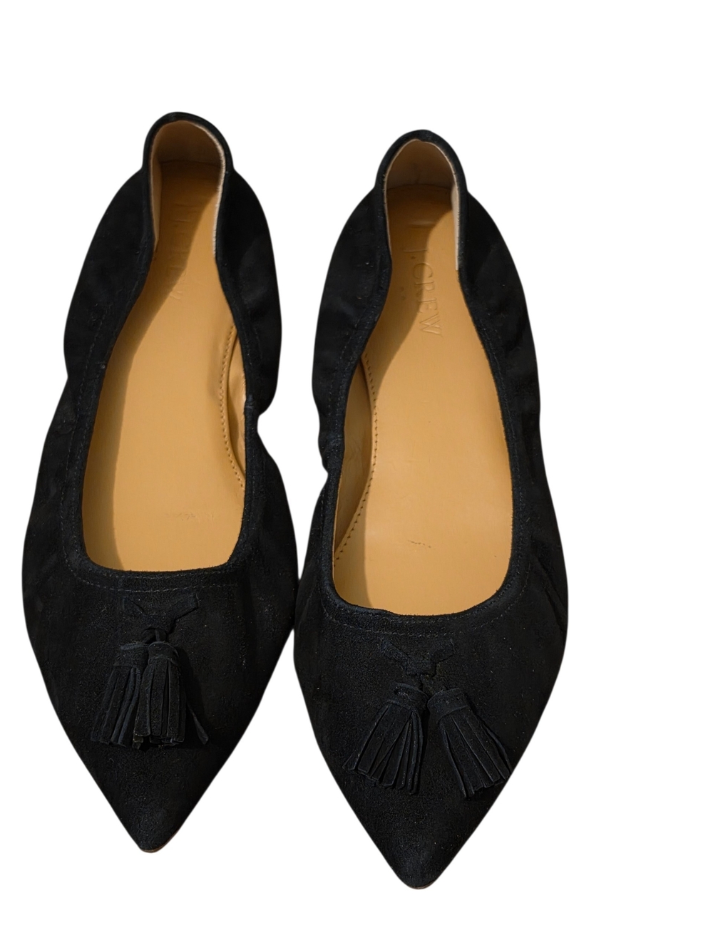 J. Crew Factory Black Suede Pointed Toe Tassel Flats - 9.5